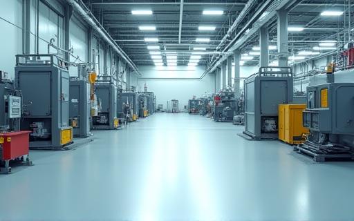 Cleaned industrial factory floor and machinery area